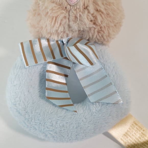 Blue Plush Bunny Grabber Rattle Baby Toy Sewn Eyes Nose Satin Ears & Bow - Picture 3 of 10